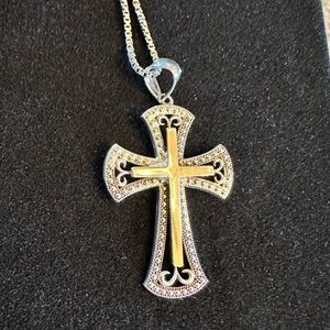 🩶💛 Sterling Silver and 10K Yellow Gold Cross Pendant